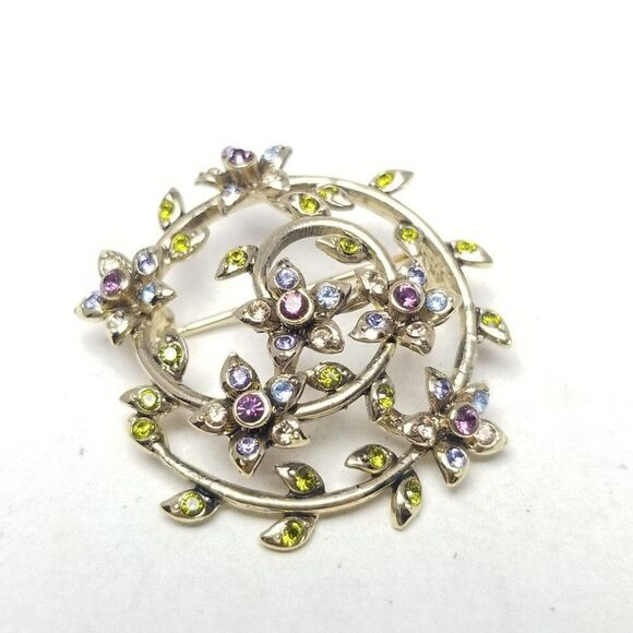 Vintage Monet Pastel Purple and Green Rhinestone Floral Swirl Brooch, Spring - Picture 6 of 6